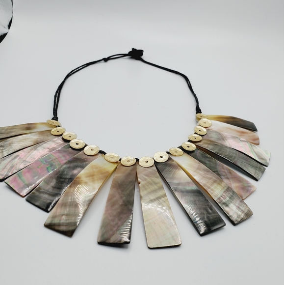 Vintage mother of pearl abalone necklace statement gorgeous piece 70's natural - Picture 7 of 15